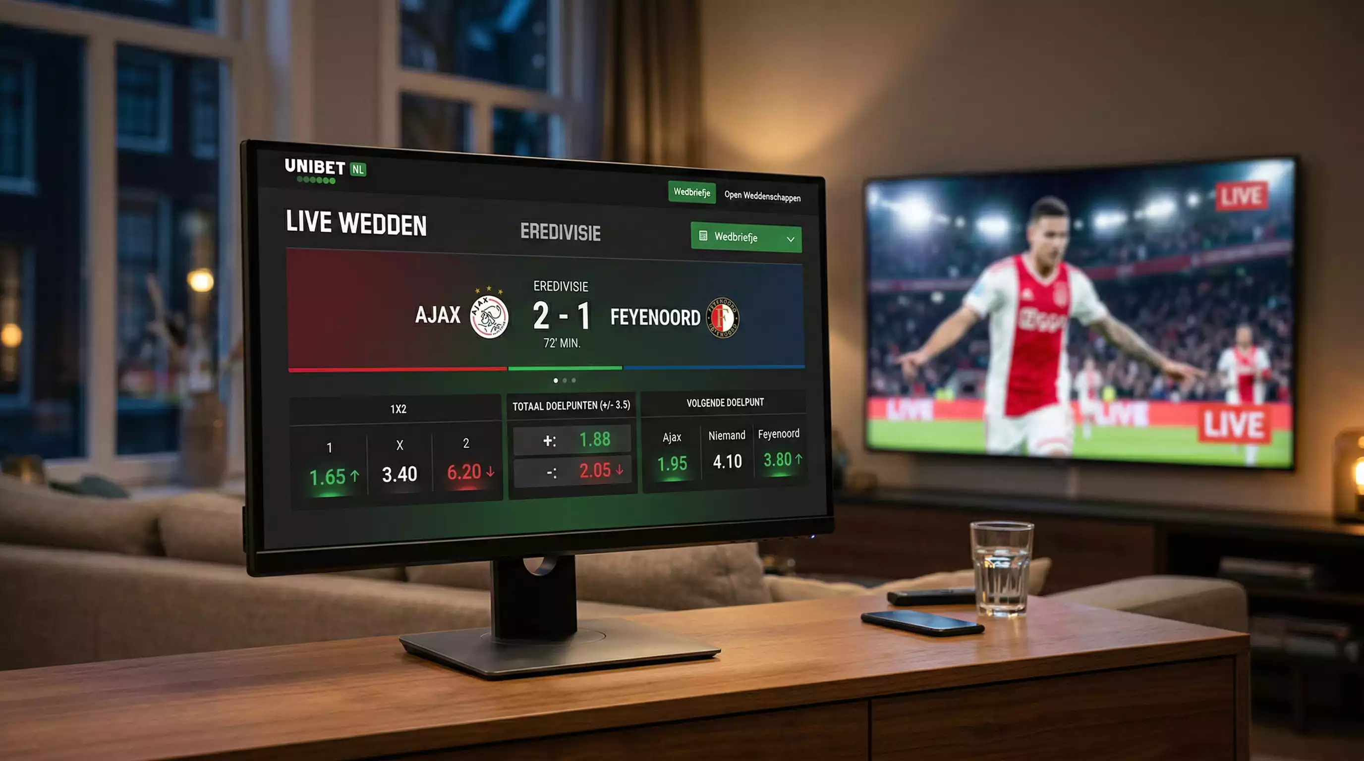 Dynamische weergave van wisselende quoteringen tijdens een voetbalwedstrijd