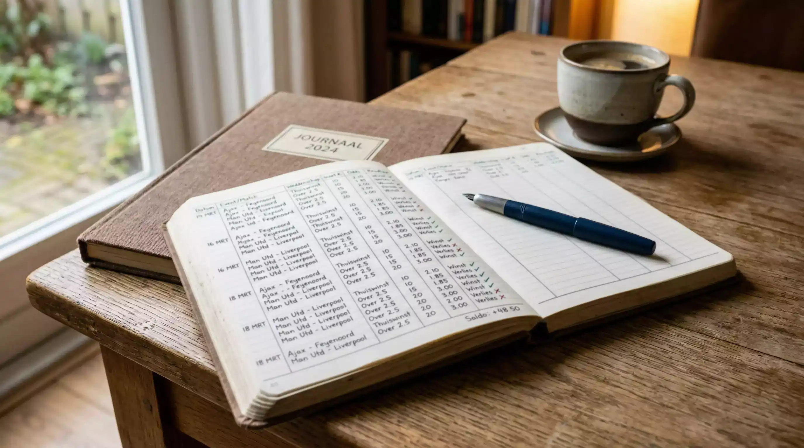 Georganiseerd wedlogboek met notities en resultaten voor het bijhouden van weddenschappen